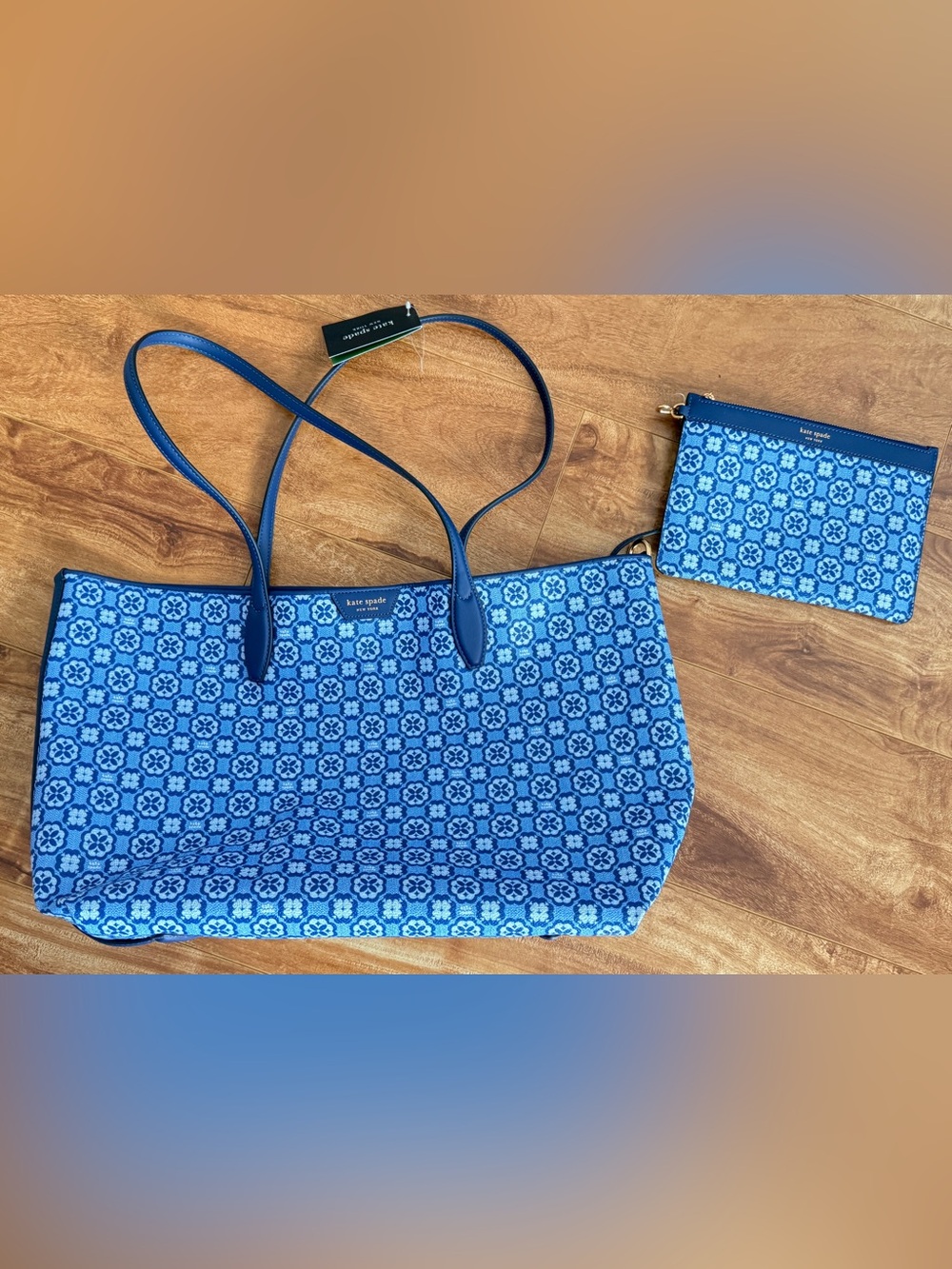 kate spade Blue Floral Pattern Tote with Wristlet